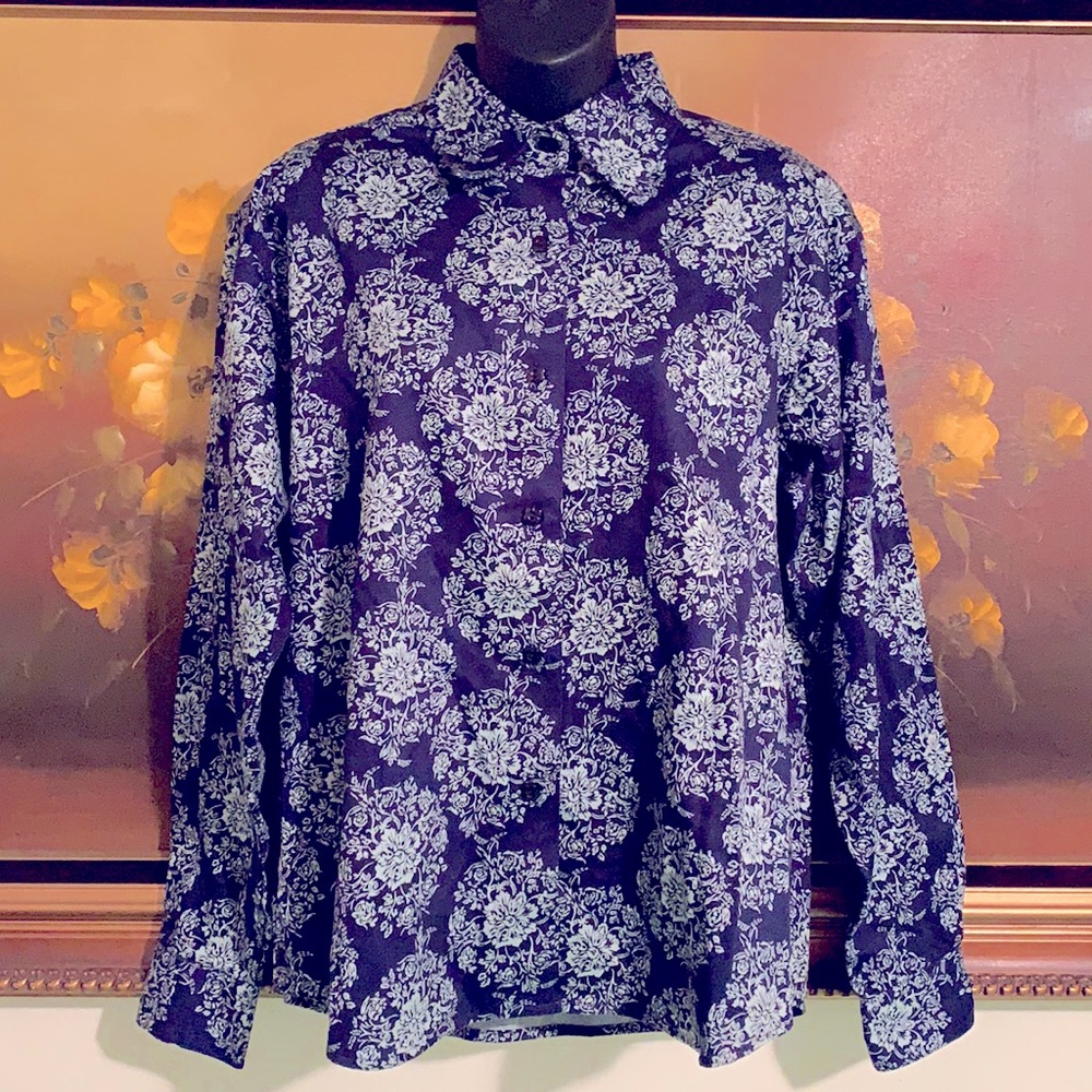 Vintage new without tag kari 100% cotton floral patterns button down blouse